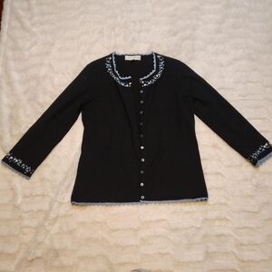 Casual Corner Black And Blue Floral Cardigan